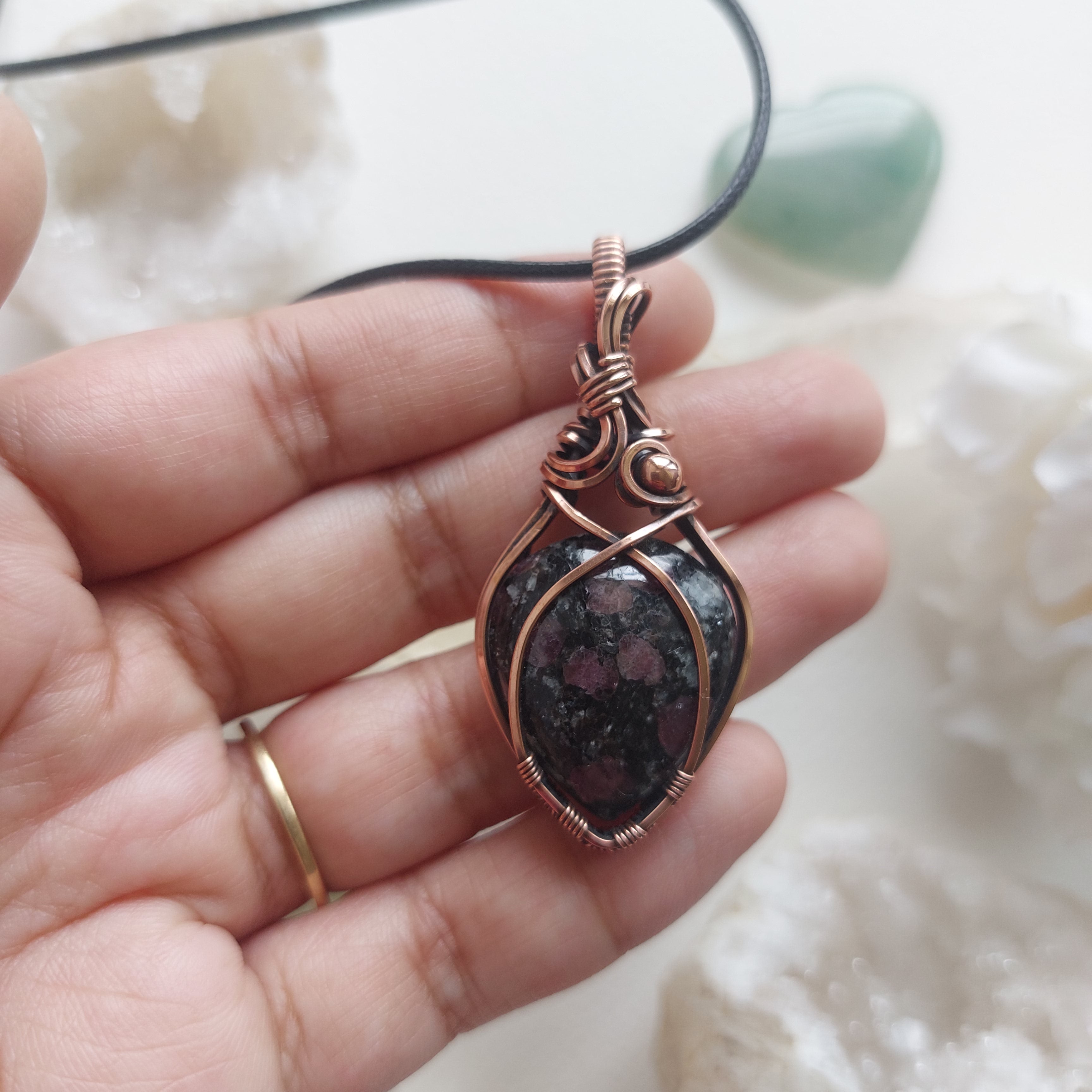 Ruby in Black Tourmaline Copper Pendant – Handmade Crystal Necklace for Protection & Passion