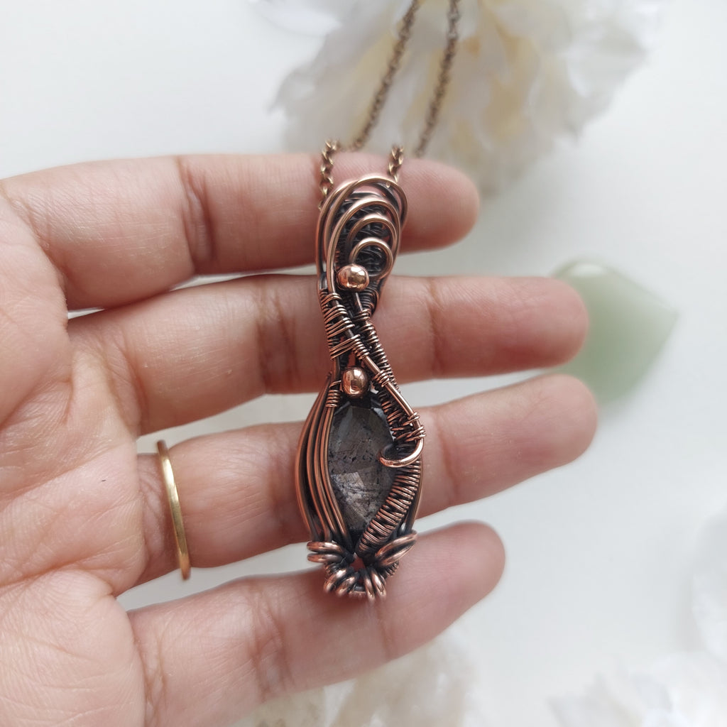 Dark Indian Ruby wire wrapped in antique copper| handmade gemstone pendant