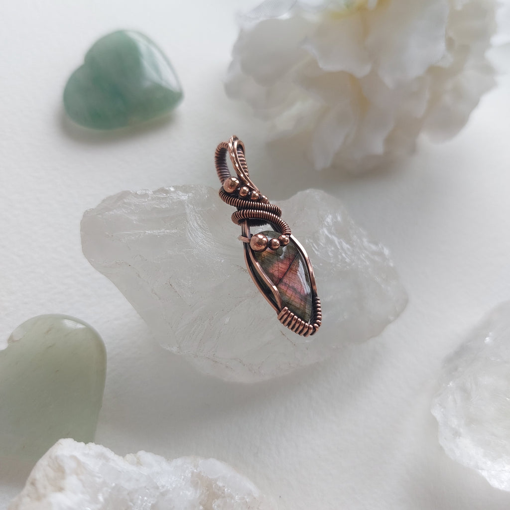 Purple Labradorite wire wrapped handmade copper mini pendant
