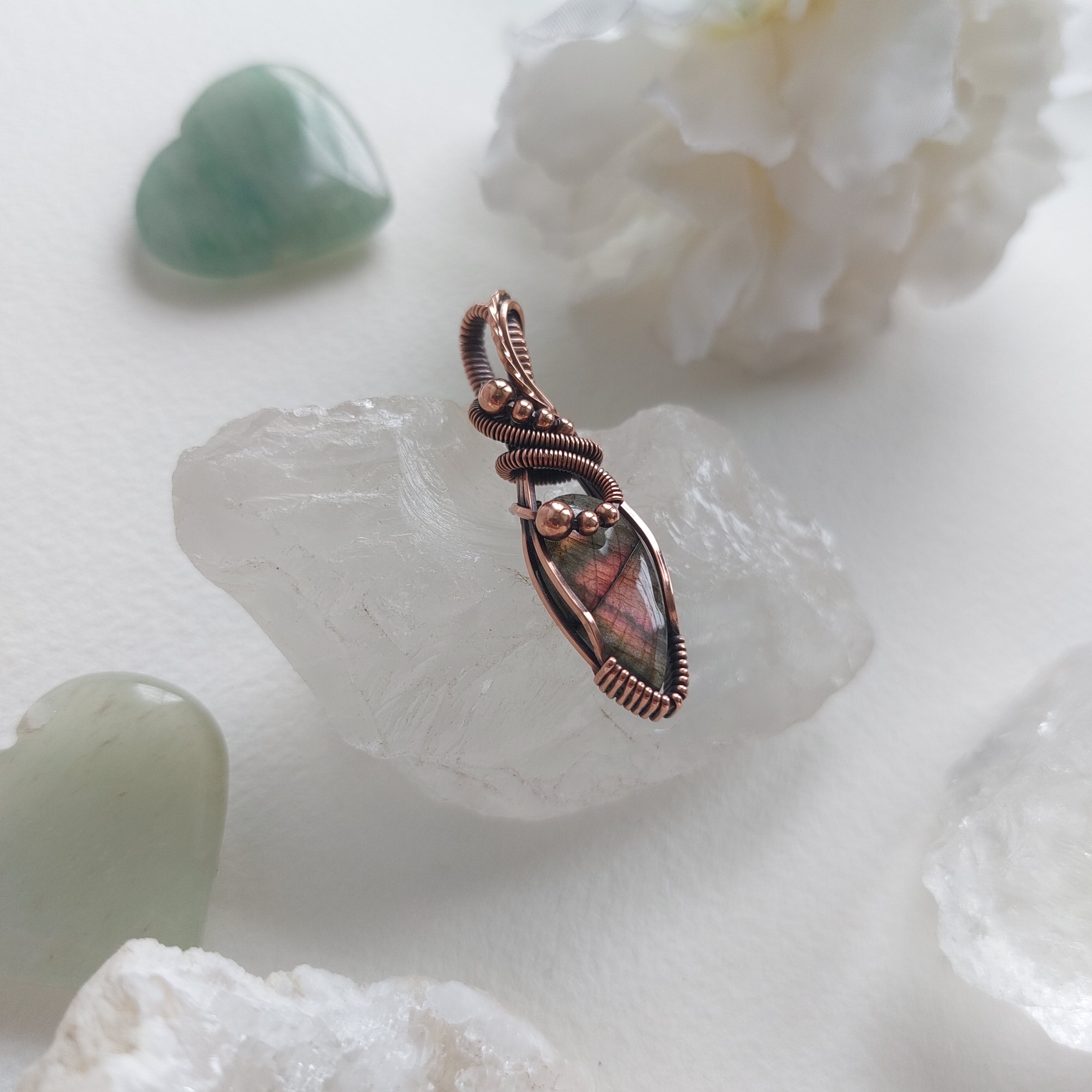 Purple Labradorite wire wrapped handmade copper mini pendant