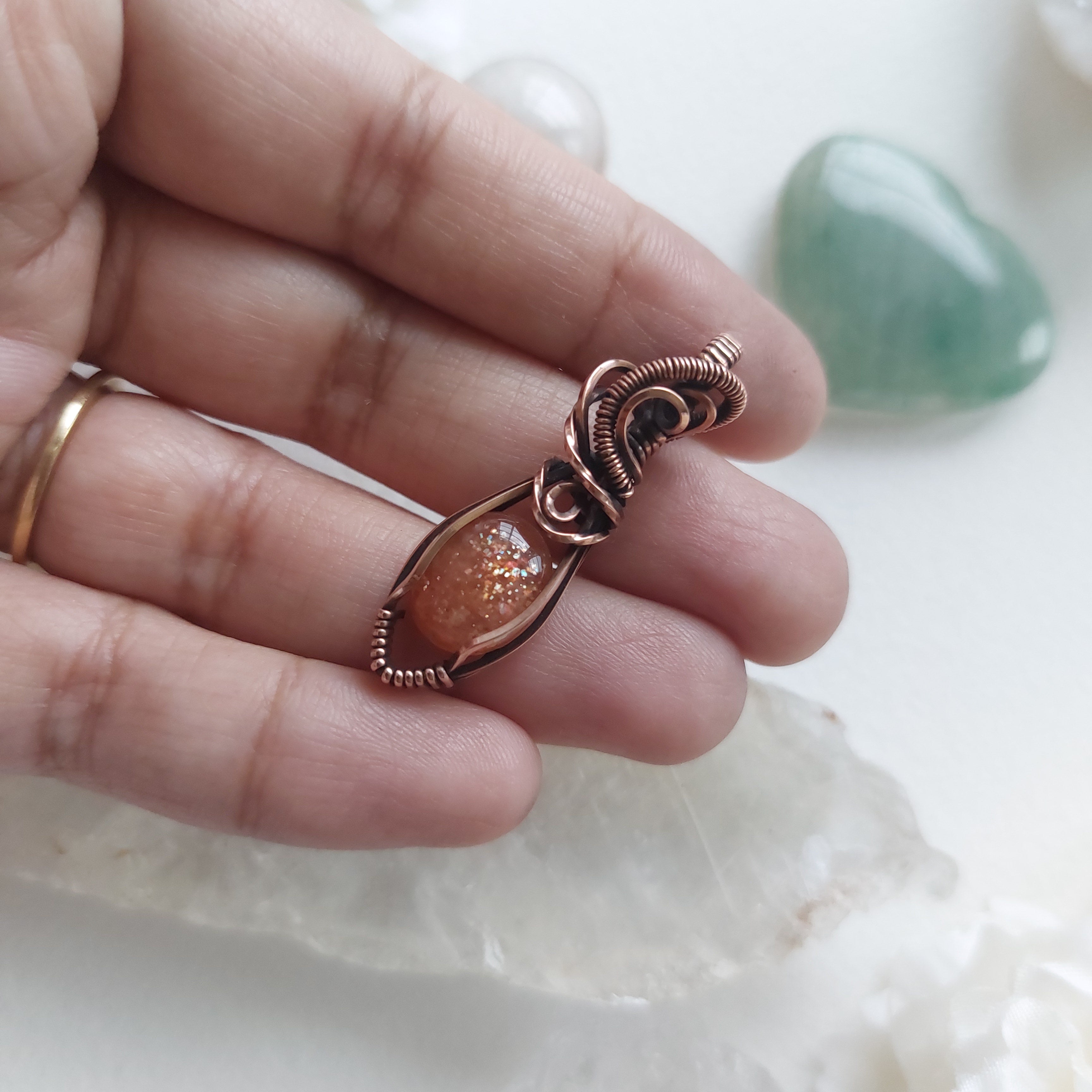 Sunstone Copper mini Wire Wrapped Pendant – Handmade Crystal Necklace for Joy, Confidence & Positive Energy