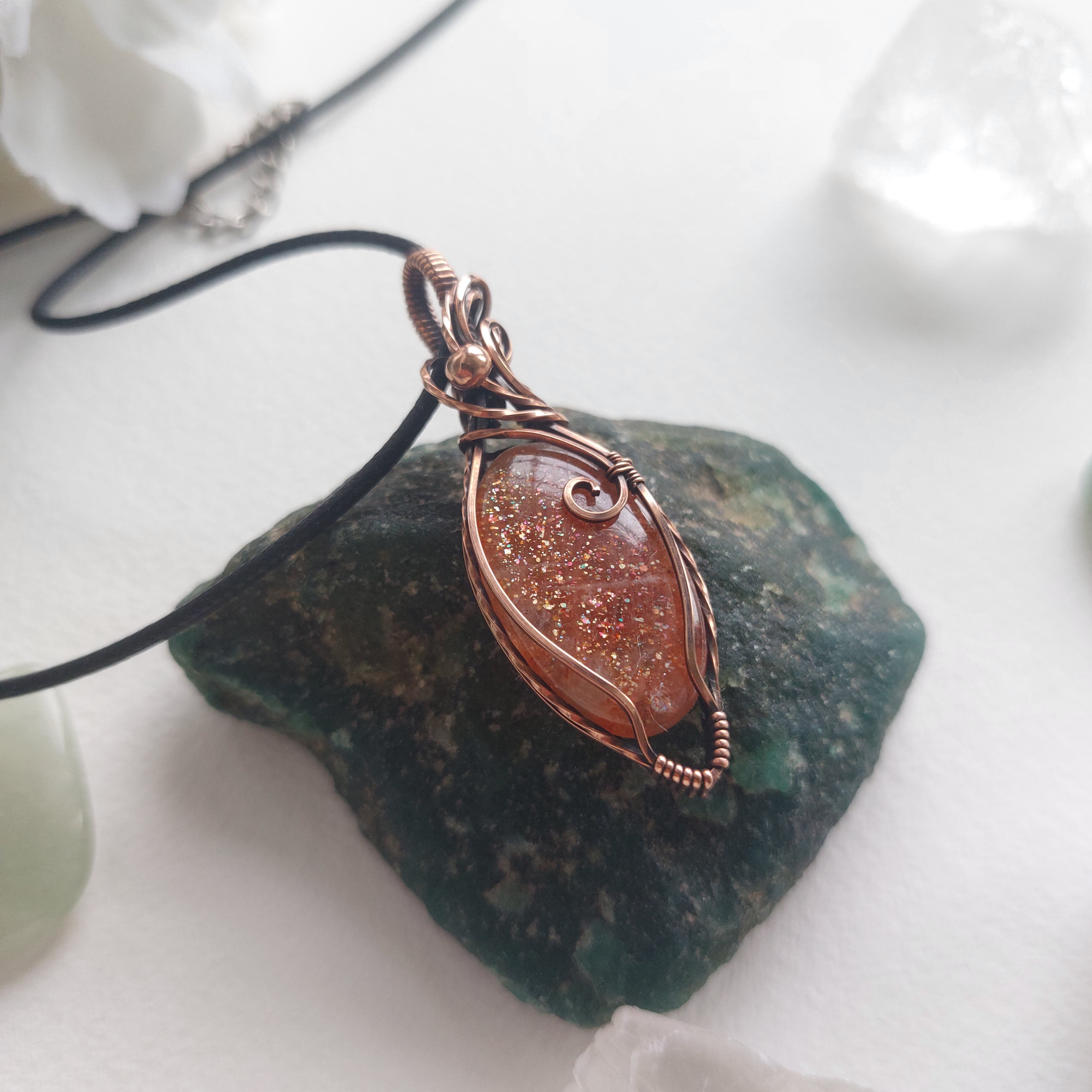 Sunstone Copper Wire Wrapped Pendant – Handmade Crystal Necklace for Joy, Confidence & Positive Energy