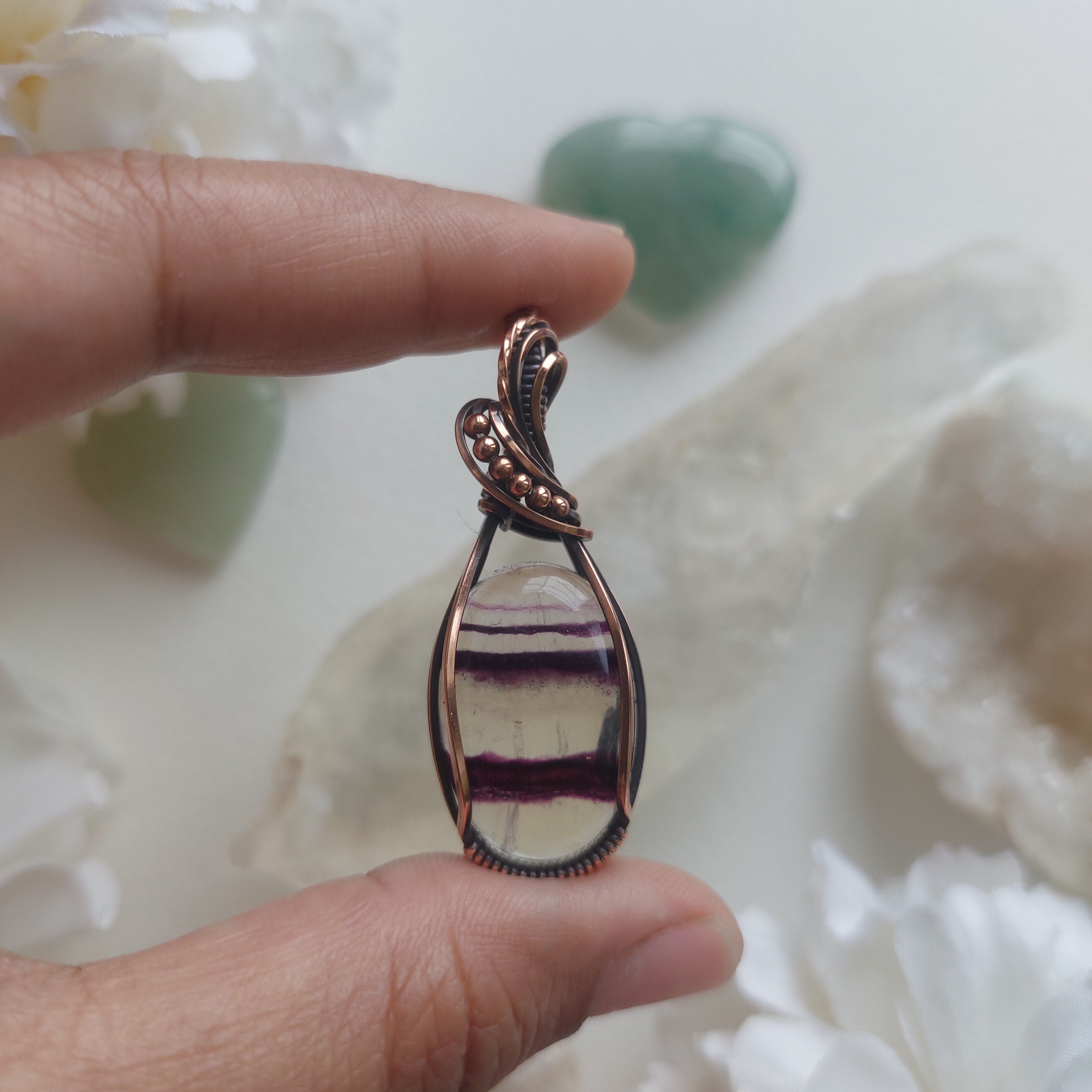 Fluorite Copper Pendant – Handmade Wire Wrapped Crystal Jewelry