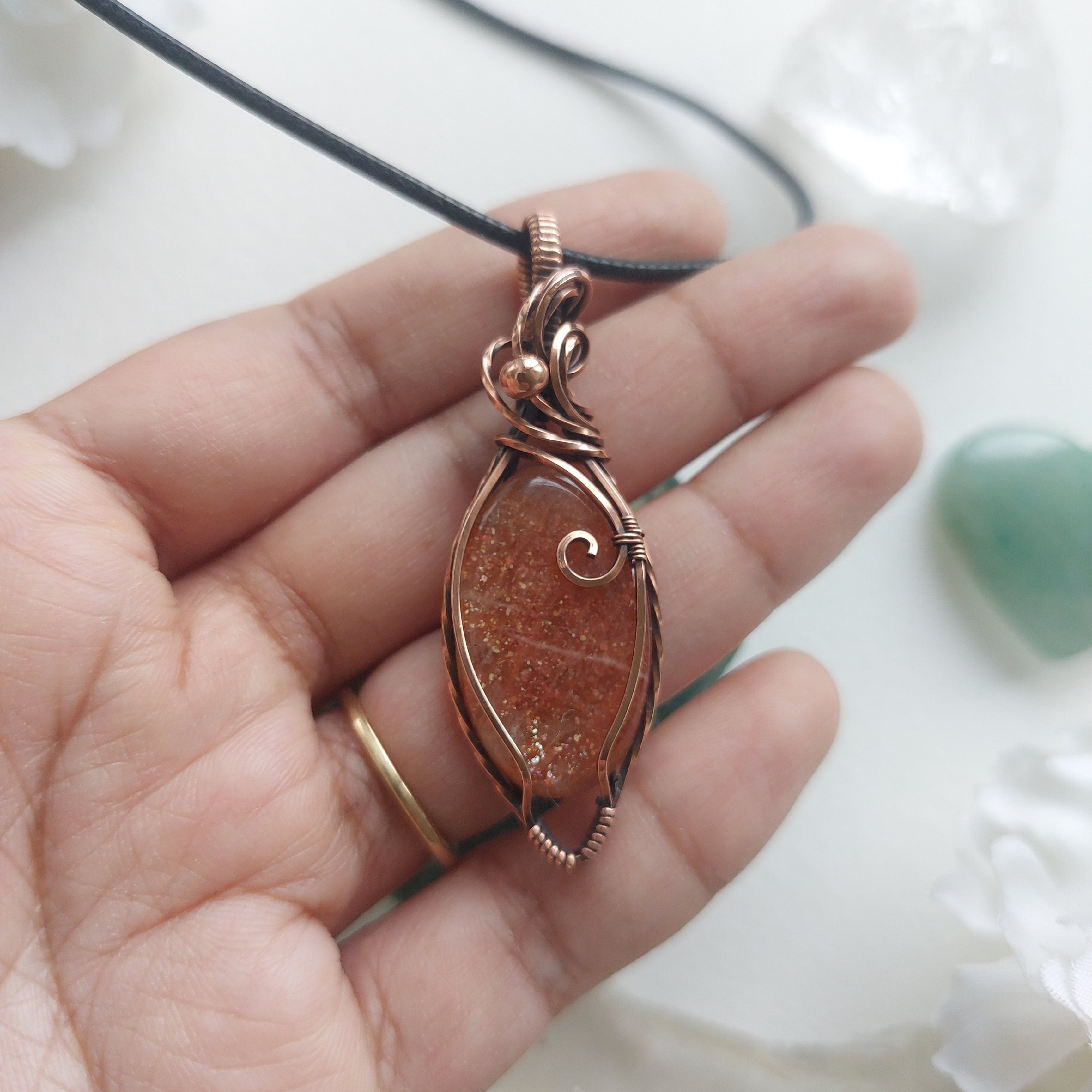 Sunstone Copper Wire Wrapped Pendant – Handmade Crystal Necklace for Joy, Confidence & Positive Energy