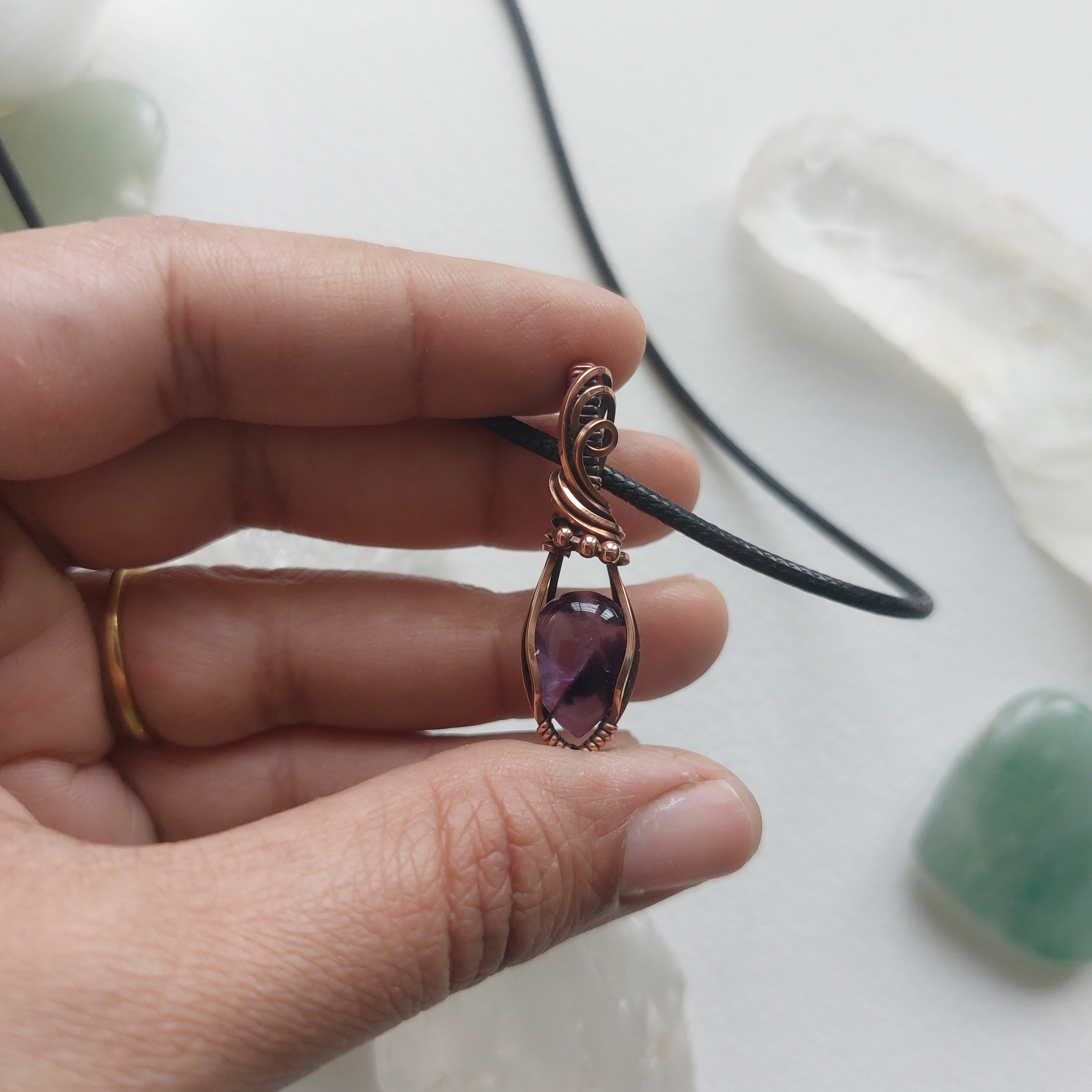 Tiny Trapiche Amethyst Crystal Pendant in Copper – Handmade Necklace for Peace, Intuition & Healing