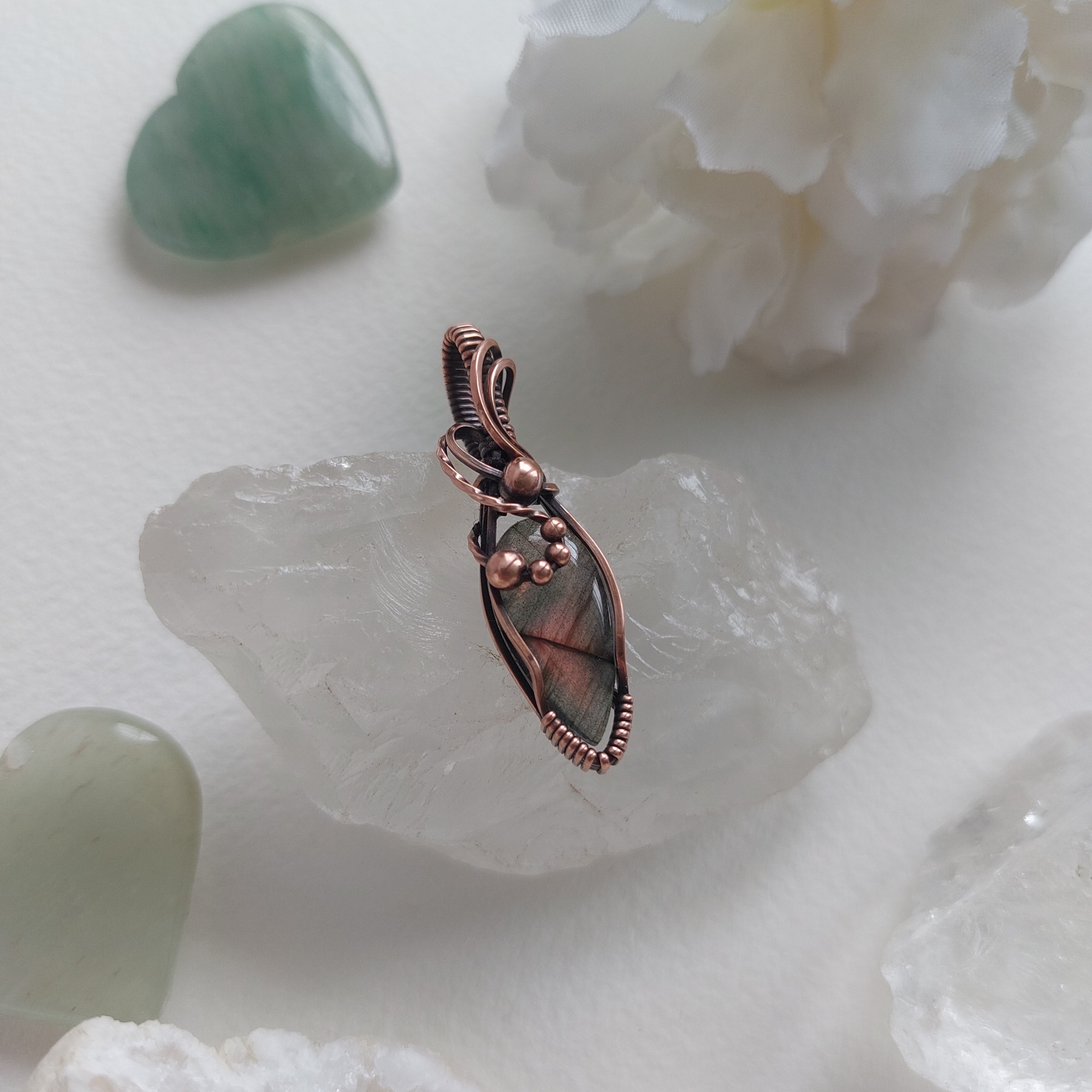 Purple Labradorite wire wrapped handmade copper gemstone mini pendant